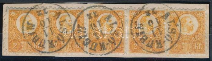 1871 Réznyomat 2kr narancssárga ötöscsík / Mi 8 orange stripe of 5 "ALSÓ-KUBIN"