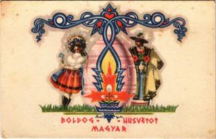 Boldog magyar Húsvétot! Klösz / Hungarian Easter greeting art postcard s: Bozó Gyula (fl)