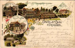 1898 Csíz, Csízfürdő, Kúpele Cíz; Kútház ivócsarnokkal, Vendéglő, fürdőház és lakházak, Igazgatói la...