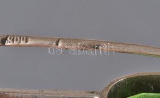 Ezüst (Ag) bross zöld kövekkel, jelzett, h: 7 cm, bruttó: 3,79 g
