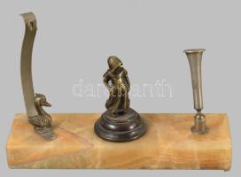 cca 1940 Íróasztali penna- és zsebóratartó, 22x15 cm