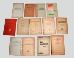 Vegyes kommunista kiadványok, 13 db: Sztálin Leninről.; Gerő Ernő: A magyar népgazdaság ötéves terve.; Petőfi és a szabadságharc.; Rákosi Mátyás beszédek; stb. Változó állapotban, közte sérült.