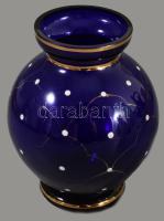 Parádi pöttyös kéküveg váza, hibátlan, m: 12 cm
