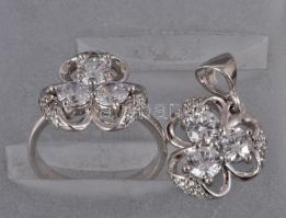 Ezüst (Ag) köves gyűrű hozzáillő medállal, jelzett, méret: 56, d: 1,7 cm, bruttó: 7,46 g