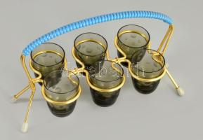 Vintage felespohár készlet, tartón, 23x13 cm