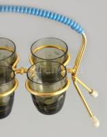 Vintage felespohár készlet, tartón, 23x13 cm