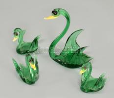 4 darab iparművész üveg hattyú, m: 5 cm alatt