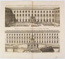 1719 A Stockholmi királyi palota homlokzata két nézetben. Rézmetszet Georg Paulas Busch, Berlin. 32x28cm  1719 Facade of the Royal Palace in Stockholm in two views. Engraving Georg Paulas Busch, Berlin. 32x28cm
