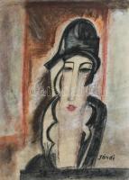 Jándi jelzéssel: Arckép. Vegyes technika, papír, 42x29,5 cm