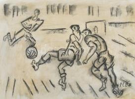 MCP jelzéssel: Focimeccs. Szén, papír, 29,5x42 cm