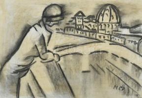 MCP jelzéssel: Hölgy a folyónál. Vegyes technika, papír, 29,5x42 cm