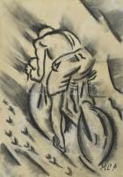 MCP jelzéssel: Kerékpáros. Vegyes technika, papír, 42x29,5 cm