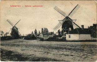 1914 Szentes, Kültelki szélmalmok, szélmalom. Eisler Lajos kiadása / windmills (Rb)