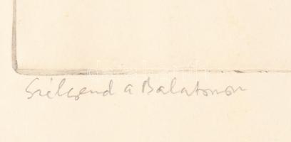 Zádor István (1882-1963): Szélcsend a Balatonon. Rézkarc, papír, jelzett, sérült, 23×33,5 cm