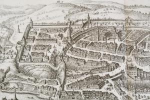 (Fribourg Svájc rézmetszetű látképe), Freyburg im Uchtland - Fryburgum Nuitoniae. 1650. Matthäus Mer...