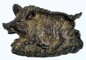 Vaddisznó figurás bronz hamuzó, 10x15 cm