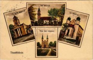 1931 Tiszaföldvár, Izraelita templom, zsinagóga, Evangélikus templom, Református templom, Római kato...