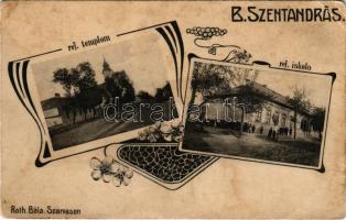 Békésszentandrás, B.-Szentandrás; Református templom és iskola. Roth Béla kiadása Szarvason. Art Nou...