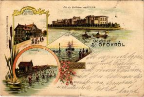 1899 Siófok, Központi szálloda, fürdőház, strand, fürdőzők, Sió és Hullám szálloda. Wlaszlovits Gusz...