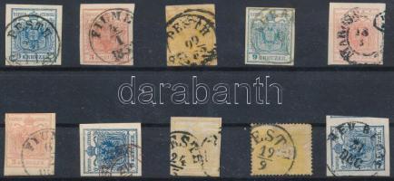 1850 9 db bélyeg jobbakkal + 1858 2kr