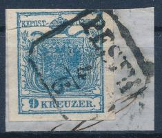 1850 9kr HP II kiemelt középrész és papírránc "PESTH"