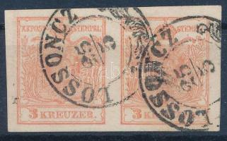1850 3kr MP III üreges nyomat, vízszintes pár "LOSSONCZ"