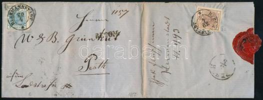 1857 6kr + 9kr ajánlott levélen teljes tartalommal "HERRMANNSTADT" Ferchenbauer meghatározás és szignók