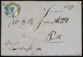 1857 6kr + 9kr ajánlott levélen teljes tartalommal "HERRMANNSTADT" Ferchenbauer meghatároz...