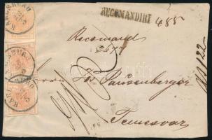 ~1855 3 x 3kr MP III levél előlapon "KARLSBURG"