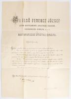 1875 Az országgyűlés összehívásáról rendelkező császári levél Nagykároly városának címezve. Ferenc J...