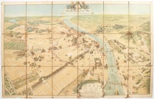 1896. évi ezredéves országos kiállítás helyszínrajza Budapest tájékoztatási tervrajz térképe. Fordított tájolással. Benedict J. 84x58 cm Vászonra kasírozva, néhány felírással a kolofonon, kissé megviselt