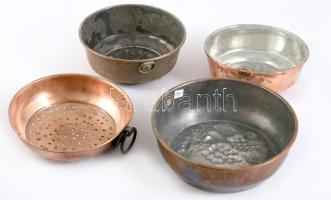 4 darab vörösréz sütőforma, d: 16 cm alatt