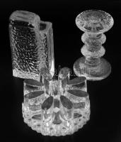 Iittala finn 3 darab tárgy, váza, gyertyatartó, edényalátét, közte jelzett, m: 14 cm alatt