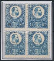 1871 Réznyomat 10kr négyestömb, a felső 2 bélyeg falcos, az alsó 2 postatiszta, enyhén képbe fogazva...