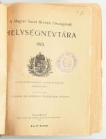 A Magyar Szent Korona Országainak Helységnévtára 1913. Bp., 1913., M. Kir. Központi Statisztikai Hivatal, (Pesti Könyvnyomda Rt.-ny.), 1 t. (kihajtható jelmagyarázat) + XXI + [3] + 1712+20 p. Kiadói egészvászon-kötés, műanyag védőfóliával a borítón, amatőr módon javított elülső szennylappal és címlappal, a IV-V. oldal között a kötés szétvált, a borító elvált a gerinctől, a hátsó szennylapon ceruzás jegyzetekkel.