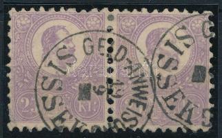 1871 Kőnyomat 25kr ibolya vízszintes pár / Mi 6a pair "GELD-ANWEISUNG/ SISSEK"