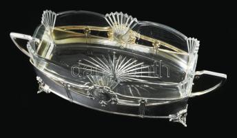 cca 1910 Szecessziós ezüst (Ag) kínáló, eredeti üveg betéttel. Jelzett, Bécs, 1872-1922 közötti fémj...