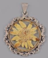 cca 1920 Ezüst (Ag) keretben havasi gyopár befoglalás, jelzett, 900 ezrelékes, bruttó 6,4g