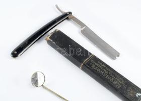 Antik borotva tokban és fogásztükör