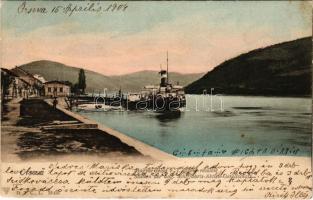 1904 Orsova, Magyar Folyó rt. kikötő részlete, gőzhajó / Station der ung. Schiffahrts-Aktien-Gesells...