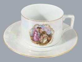 Zsolnay mitológiai jelenettel díszített, irizáló porcelán teáskészlet, 6 személyes, kanna, kiöntő, c...