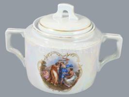 Zsolnay mitológiai jelenettel díszített, irizáló porcelán teáskészlet, 6 személyes, kanna, kiöntő, c...