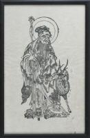 T. Muni jelzéssel (dél-ázsiai alkotó?): Keleti bölcs. Fametszet, merített papír. Jelzett a metszeten. 35x21,5 cm