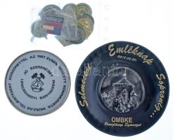 13db-os, jórészt bányászattal kapcsolatos jelvénytétel + 2db bányászattal kapcsolatos kerámia (egyikről a máz lepattogzott) T:vegyes