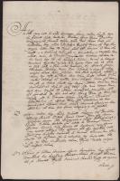 1789 Léva, Vadász Pál mosoni és barsi ispán gyűrűspecséttel ellátott bizonyságlevele Bakonyi János bujáki kasznár (gazdatiszt) ügyében, két beírt oldal