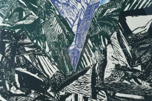 Butak András (1948-2021): River valley. Szitanyomat, papír, jelzett, 14/45 számozással. Plexiüvegeze...