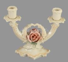 Ens kétágú gyertyatartó, jelzett, szirmokon kis sérüléssel, m: 18 cm