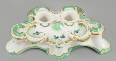 Herendi petrezselyemlevél mintás tintatartó, jelzett, restaurált, 23x15 cm