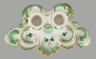 Herendi petrezselyemlevél mintás tintatartó, jelzett, restaurált, 23x15 cm