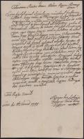 1788 Léva, Bakonyi János lévai tiszttartó levele az Esterházy család egy tagjának, akinek hercegségi uradalmán szolgálatban állt, egy beírt oldal